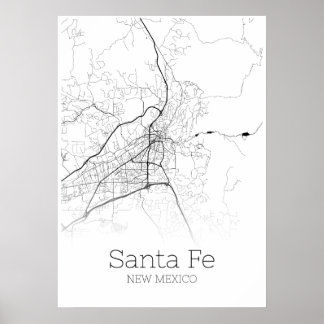 Carte Sante Fe - Nouveau-Mexique - Poster de la ca