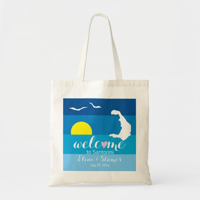 Carte Santorin, mouettes sac de bienvenue mariage  (Devant)