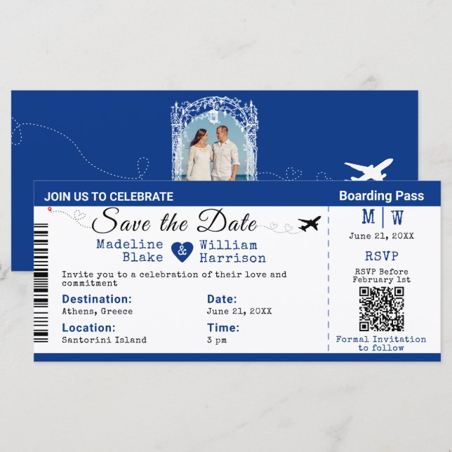 Carte Santorini Skies Embarquement Style Pass Enregistre (Devant / Derrière)