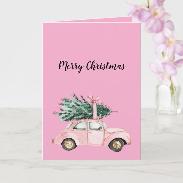 Carte Sapin de Noël à voiture rose (Orchidée)