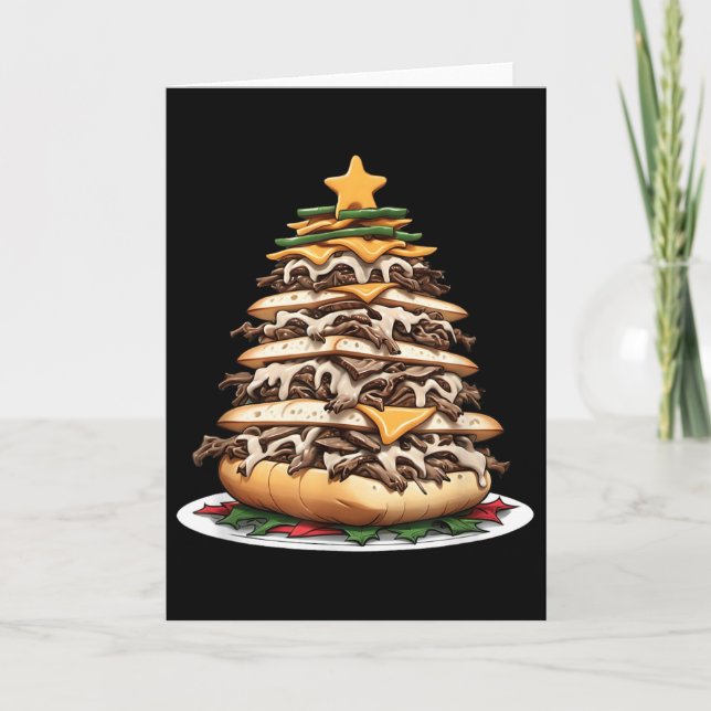 Carte Sapin de Noël au cheesesteak de Philadelphie (Devant)