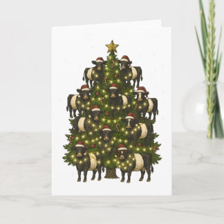 Carte Sapin de Noël Beltie Vache Galloway à ceinture