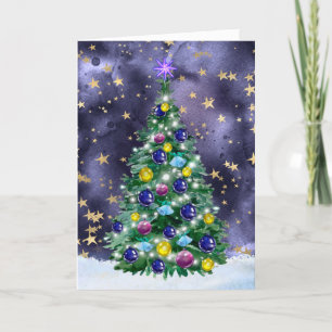 Carte Sapin de Noël brillant avec des boules de couleur