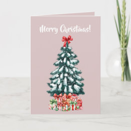 Carte Sapin de Noël Élégant Sous la Neige Rose