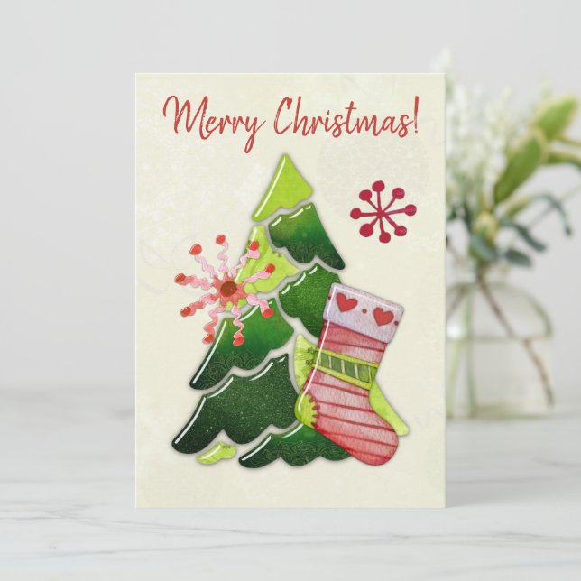 Carte Sapin de Noël et fantaisie de chaussette (Debout devant)