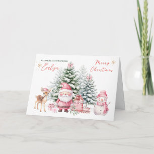 Carte Sapin de Noël Fawn Santa Petite-fille Noël
