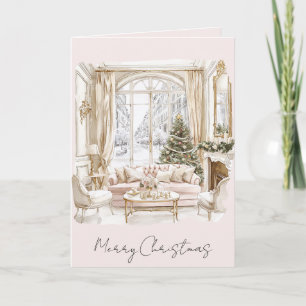 Carte Sapin de Noël Fenêtre Rose Pivoine