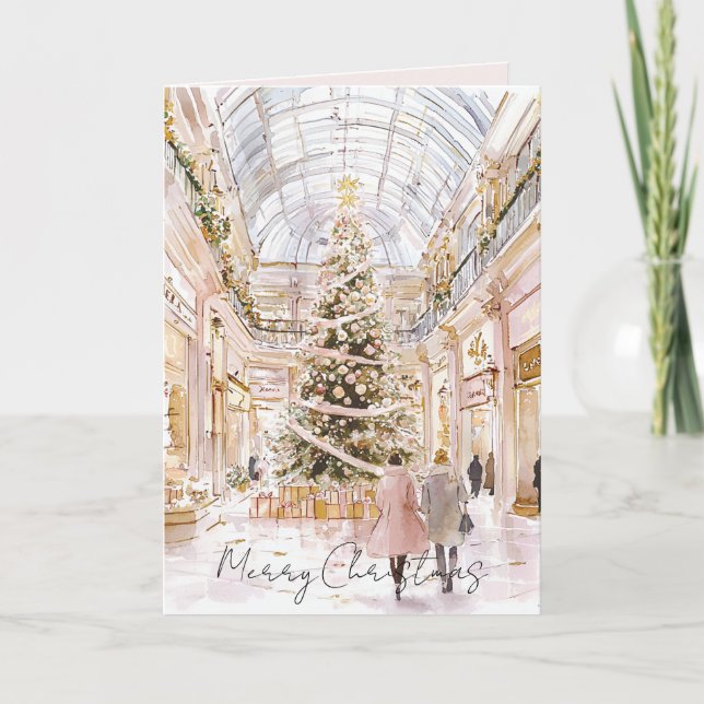 Carte Sapin de Noël Rose Pâle Fenêtre (Devant)