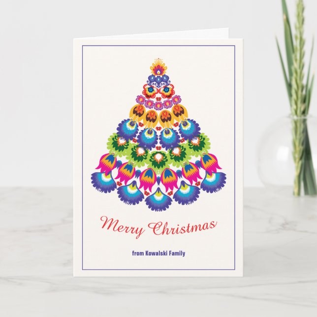 Carte 🎄 sapin de Noël - style folklorique (Devant)