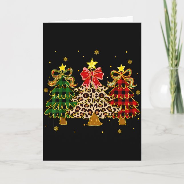 Carte Sapins de Noël à carreaux Rouge Vert Carreaux Léop (Devant)