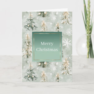 Carte Sapins de Noël et flocons de neige verts crème men