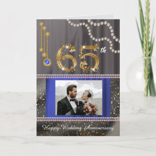 Carte Sapphire 65e anniversaire Gold Number & Pearls