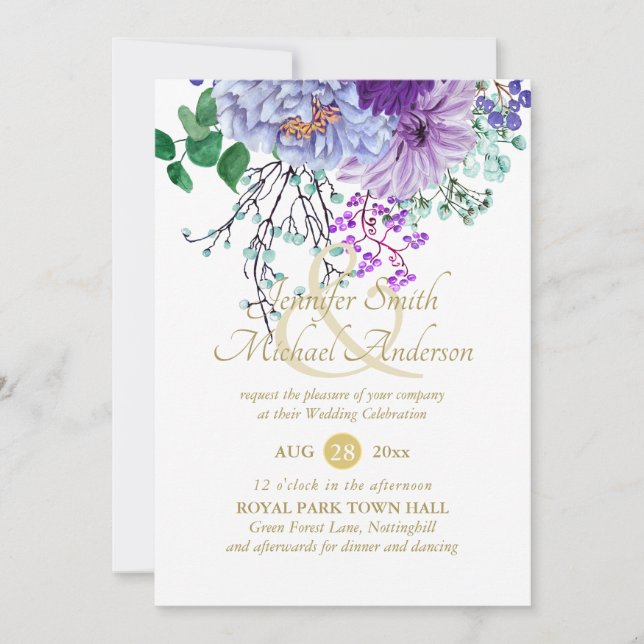 Carte Sapphire bleu floral Mariage (Devant)