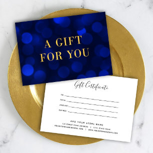 Carte Sapphire Blue Bokeh Lights Gold Certificat cadeau