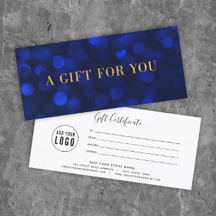 Carte Sapphire Blue Bokeh Lights Gold Certificat cadeau