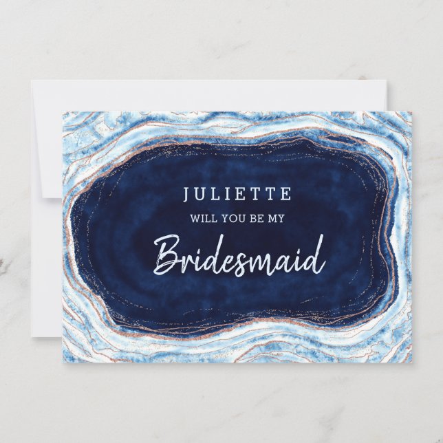 Carte Sapphire Blue Geode Be My Bridesmaid Proposition C (Devant)