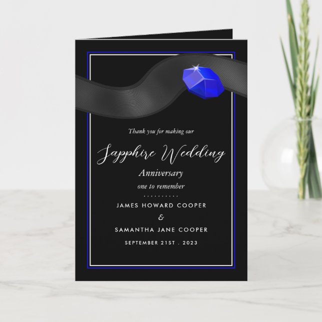 Carte Sapphire Ribbon 45 ans anniversaire Mariage Merci (Devant)