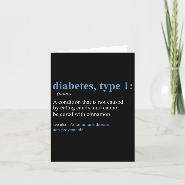 Carte Sarcasme amusant T1d Diabète Définition Sensibilis (Devant)