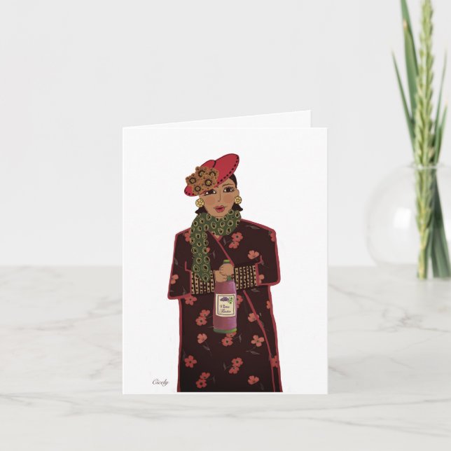 Carte Sassy Lady avec bouteille de vin Anniversaire (Devant)