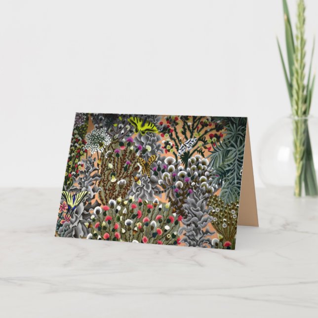 Carte Saule de jardin fleuri papillon illustrations vint (Devant)
