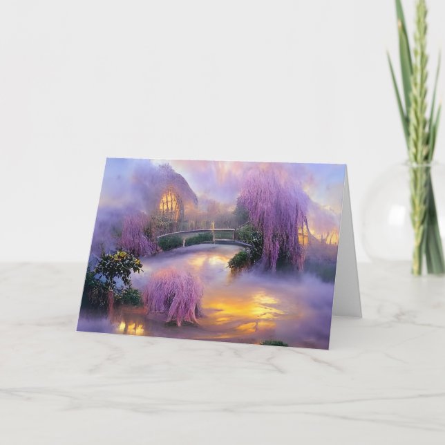 Carte Saules roses au coucher du soleil par l'étang (Devant)