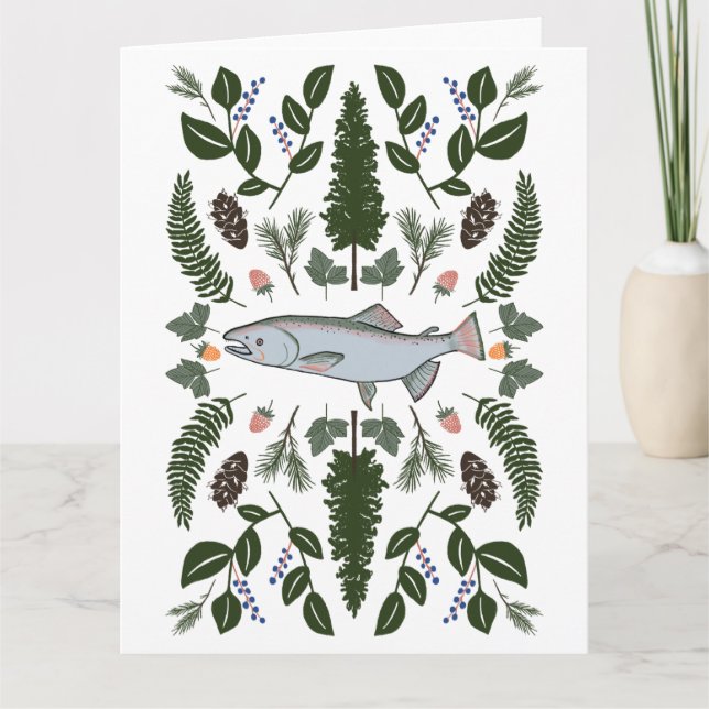 Carte Saumon PNW Nature Sapin Fougères Baies Fourniture  (Devant)