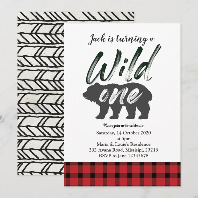 Carte sauvage d'invitation d'anniversaire de (Devant / Derrière)