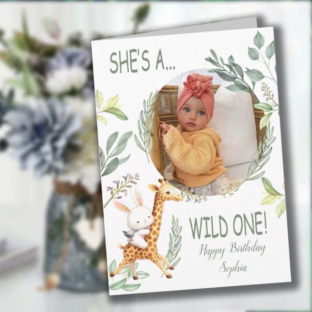 Carte sauvage un 1er anniversaire Doux Aquarelle d'anima (wild one 1st birthday Sweet Animal watercolor Card)