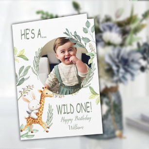 Carte sauvage un 1er anniversaire Garçon Sweet Animal aq