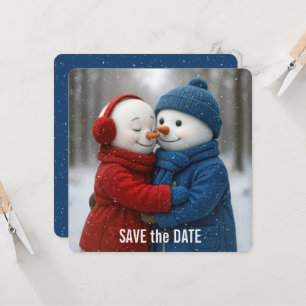 Carte Sauver la date Bonhomme de neige Couple dans des f