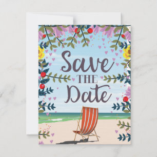 Carte Sauver la date vintage plage et transat