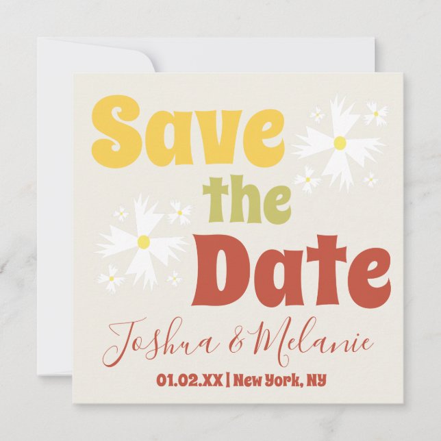 Carte Sauvez la date Daisy Groovy Floral (Devant)