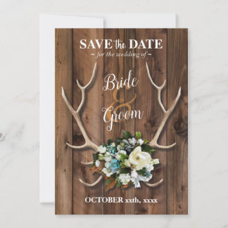 Carte Sauvez la date rustique romantique antler avec/mag