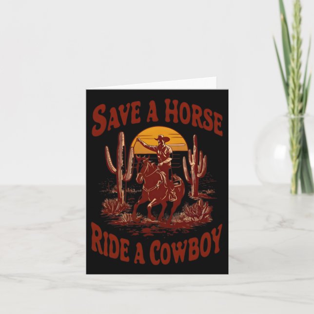 Carte Sauvez Une Balade À Cheval Un Cowboy Drôle Rodeo H (Devant)