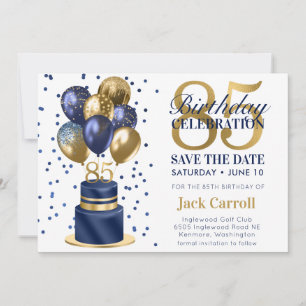 Carte Save The Date 85e Anniversaire Gâteau Bleu M