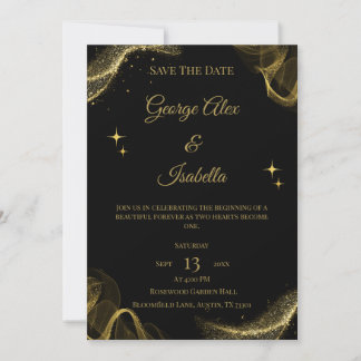 Carte "Save the Date" élégante noire et dorée à pa