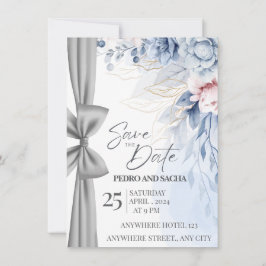 Carte "Save the Date" Florale Bleue Élégante avec 