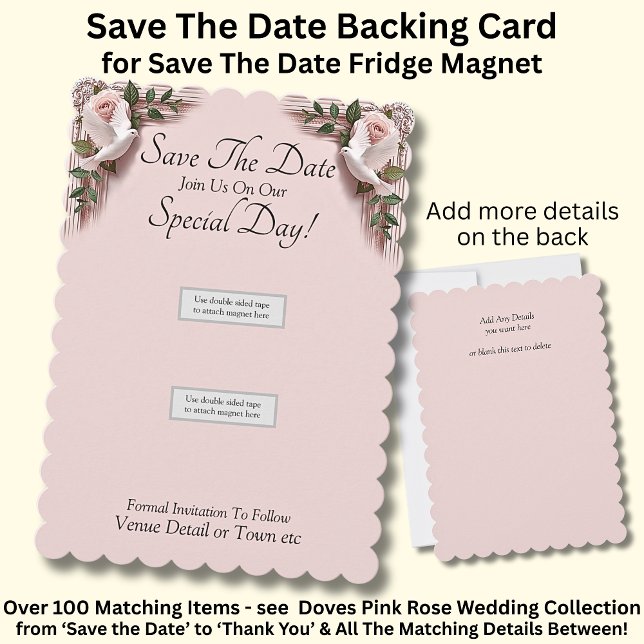 Carte Save The Date, see matching Magnet Dove Pink Roses (Créateur téléchargé)