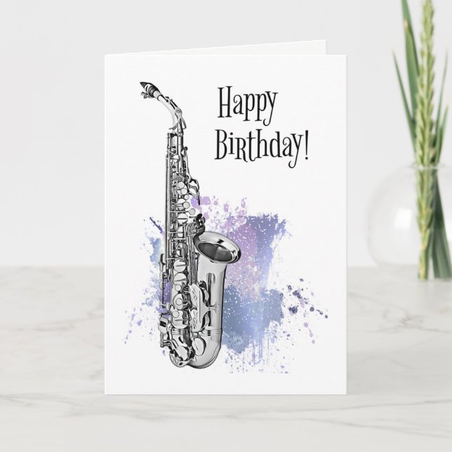 Carte Saxophone cool Musicien Jazz Rock & Roll Anniversa (Devant)