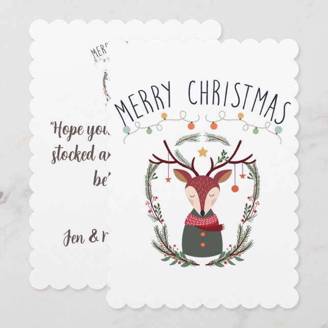 Carte scandinave Red Reindee de Noël (Devant / Derrière)