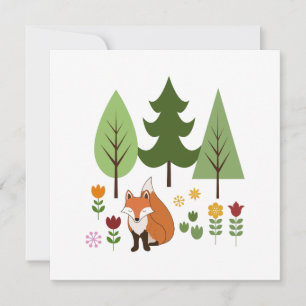 Carte Scandinavian Style Fox Flowers Trees Illustration