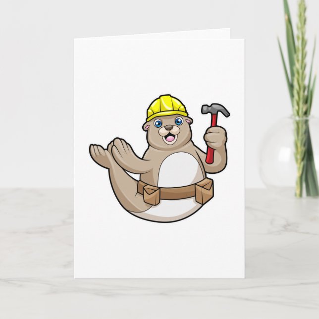 Carte Sceau en tant que charpentier avec marteau et chap (Devant)