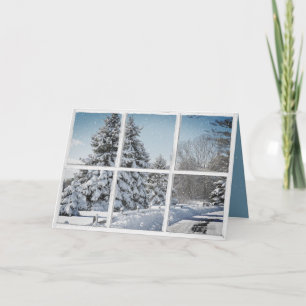 Carte scène de campagne hivernale dans la fenêtre des fl