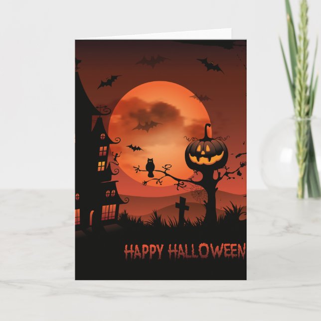 Carte Scène de cimetière d'Halloween Chauve-souris citro (Devant)