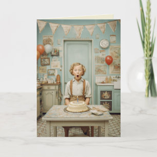 Carte Scène de cuisine surprise d'anniversaire vintage
