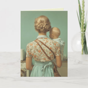 Carte Scène de cuisine vintage mère et bébé