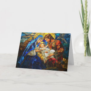 Carte Scène de la Nativité en Verre Coloré de Noël