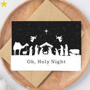 Carte Scène de la Nativité Noir Blanc Noël Religieux