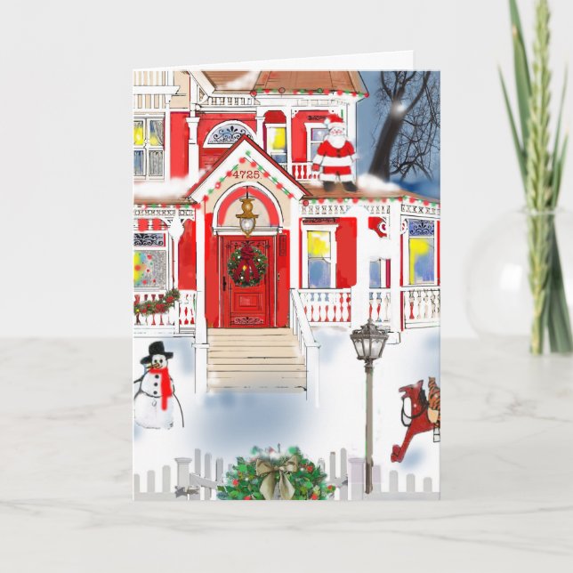 Carte Scène de Noël à l'ancienne Maison victorienne neig (Devant)