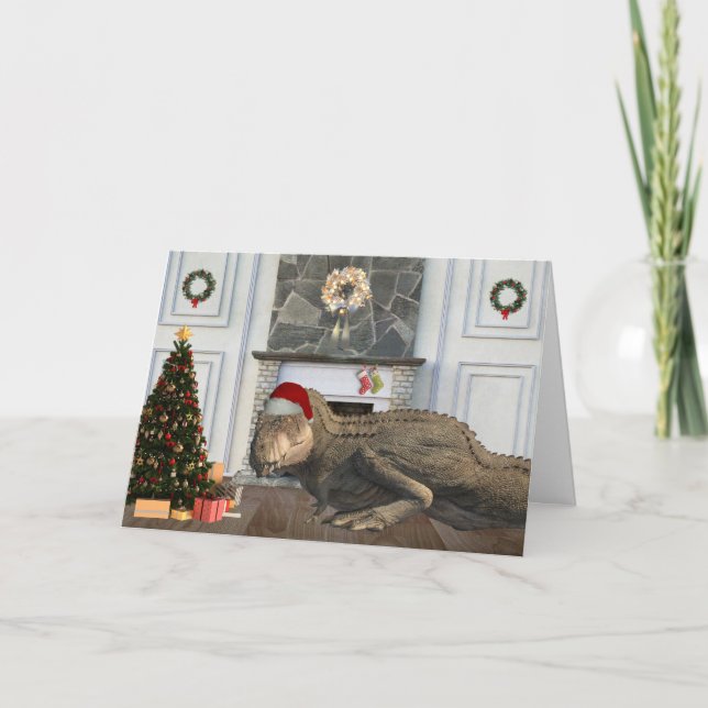 Carte Scène de Noël de Père Noël Tyrannosaurus Dinosaur (Devant)